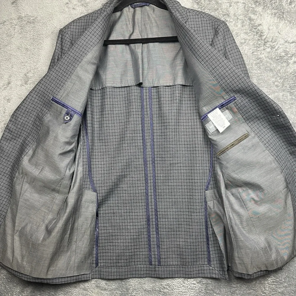 Michael Kors Blazer Jacket Men's 38R Gray Small Check Wool Blend Business Preppy
